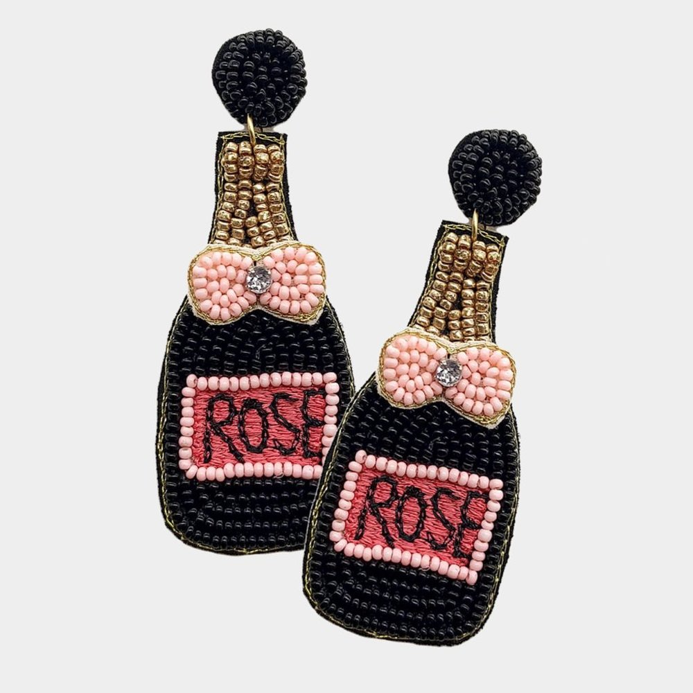 Rosé Bottle Earring, Seed Bead Earring, Stocking Stuffer, Gift for Mom